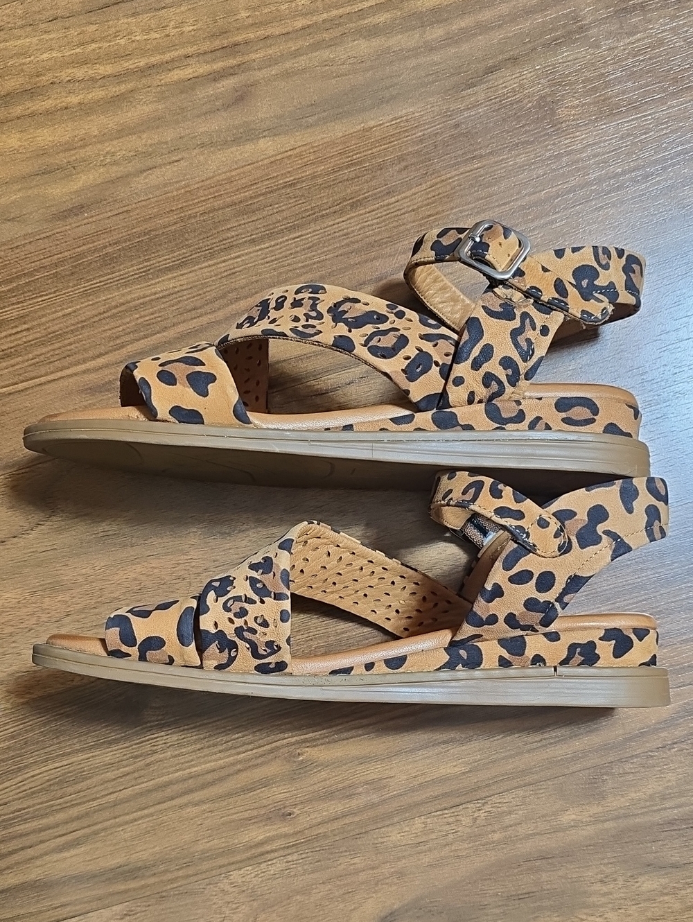 Miz Mooz Hazel Leather Adjustable Wedge Sandals - Brandy Leopard - Picture 6 of 12